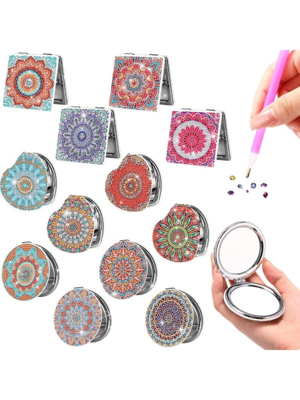 12 Pcs Mini Portable Handheld Makeup Mirrors - DIY Painting Gift Set for Women
